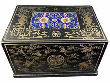 Vintage Chinese Lacquered Box with Cloisonné Panel