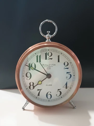 Vtg Sterling & Noble Brushed Copper Alarm W/ Glowing Hands Cover