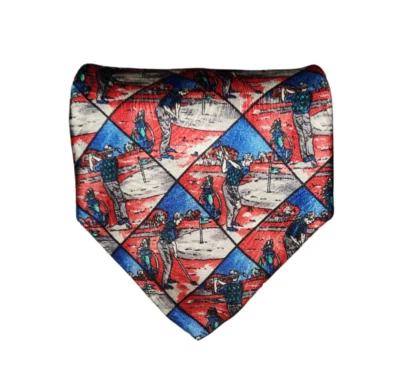 Галстук-галстук Charleston мужской красный синий серебристый тема для гольфа шелк Италия - Изображение 1 из 4