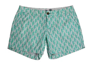 Old Navy Cotton Shorts Sz 4 -Green White Seahorse Print - Picture 1 of 2