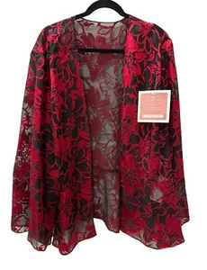 Jeffrey & Dara Evening Jacket Floral Sheer Womens Size 26W Black Red NWT - Picture 1 of 5