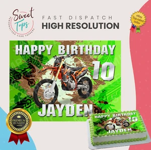 DIRT BIKE RECTANGLE EDIBLE BIRTHDAY CAKE TOPPER DECORATION PERSONALISED - Picture 1 of 1