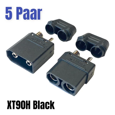 ✅ 5x Paar XT90H Schwarz Hochstrom Goldstecker Buchse Lipo Akku XT90 + Kappen 90A - Bild 1 von 4