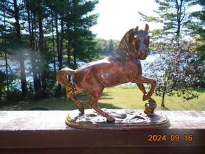 Antique Signed JB703 (Jennings Brothers) Metal Horse Statue-Gold Gilt Bronze - Picture 1 of 8