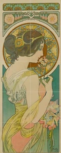 Panel de cerámica de mosaico de prímula Alphonse Mucha salpicadero azulejo mural arte de pared - Imagen 1 de 2