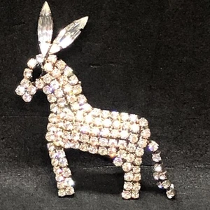 Vintage Silver Tone Pave Clear Rhinestones Donkey Brooch Pin Democratic Party 2" - Picture 1 of 10