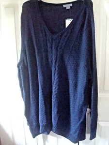 Ladies Plus V neck Cable Sweater Navy Size 3X Laura Scott New - Picture 1 of 2