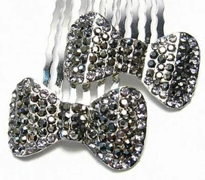 2 PIEZAS PEINES DE PELO DE CRISTAL CON ESTRÁS AUSTRIACO NEGRO ARCO PEQUEÑO CLIP C1161B - Imagen 1 de 3