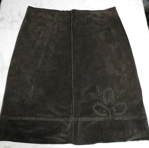 NWT Karen Kane Brown Suede Boho Vintage Skirt Applique Flowers Sz 14 - Bild 1 von 5