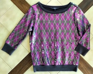 Sudadera Top EXPRESS Lentejuelas Rosa/Gris Patrón Argyle Manga 3/4 Cuello Barco, S - Imagen 1 de 6
