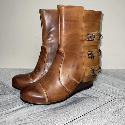 Antelope 582 Topaz Women's Tan Brown  Leather Wedge Boot Metal Accents Sz 37 7 - Image 1 of 4