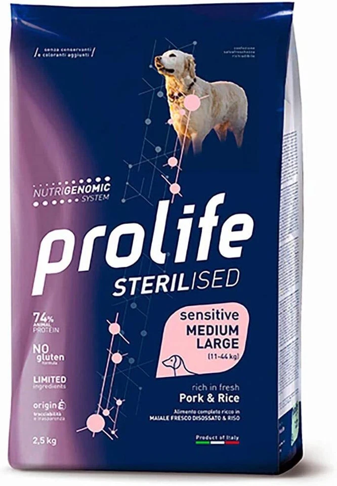 Prolife Sterilised Sensitive Crocchette Per Cani Medium-Large Maiale, Riso 12KG - Immagine 1 di 1