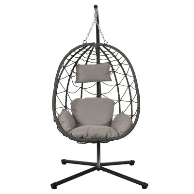 Egg Chair with Stand Indoor Outdoor Swing Chair Patio Wicker Hanging Egg Chair - Image 1 of 4