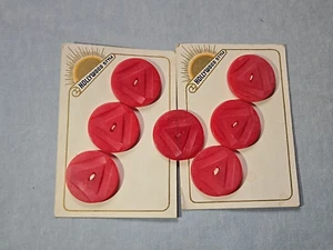 (7) Vintage Hollywood Style Buttons On Card Unused NOS Red Round 1 1/16" - Picture 1 of 4