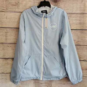 WESC Chambray Blue Striped Windbreaker Unisex Men's Small Women's Medium - Picture 1 of 5