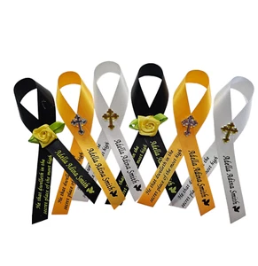 20 Memorial Funeral Ribbon Pins Personalized Name & Date - Picture 1 of 98