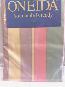 Oneida Como Pastel Stripe Pink Yellow Mint Lavender Tablecloth 60" x 102"    NWT - Picture 1 of 2