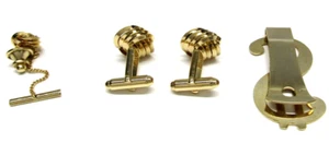 Anson Cufflinks Tie Pin Set Gold Love Knot w/ Money Clip Unbranded Dollar Sign $ - Picture 1 of 2