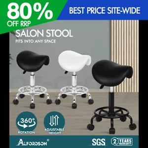 ALFORDSON Salon Stool Saddle Swivel Barber Hair Dress Leather Chair Sierra - Picture 1 of 30