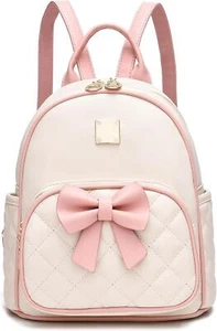 Mochila Mini Mujer Rosa, Cuero Acolchado, Lazo, Regalo Niña Moderna - Imagen 1 de 6