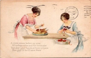 Postal de colección mujeres preparan una comida de acción de gracias pavo y pasteles 1914 14496 - Imagen 1 de 2