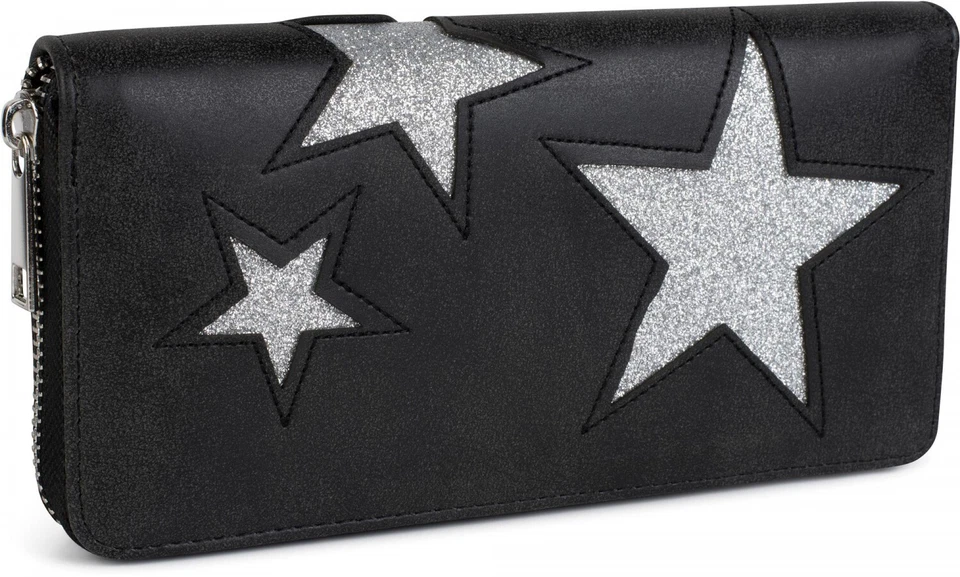 Geldbörse mit glitzer Stern und  Ziernaht, Reißverschluss, Portemonnaie, Damen - Bild 1 von 3