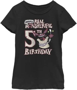 Nickelodeon Aaahh Monsters 5th Birthday Girls Small 6/6X Black T-Shirt Happy NEW - Picture 1 of 6