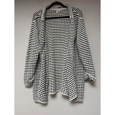 Cardigã suéter Coldwater Creek preto branco listrado malha frente aberta plus 2X - Imagem 1 de 4