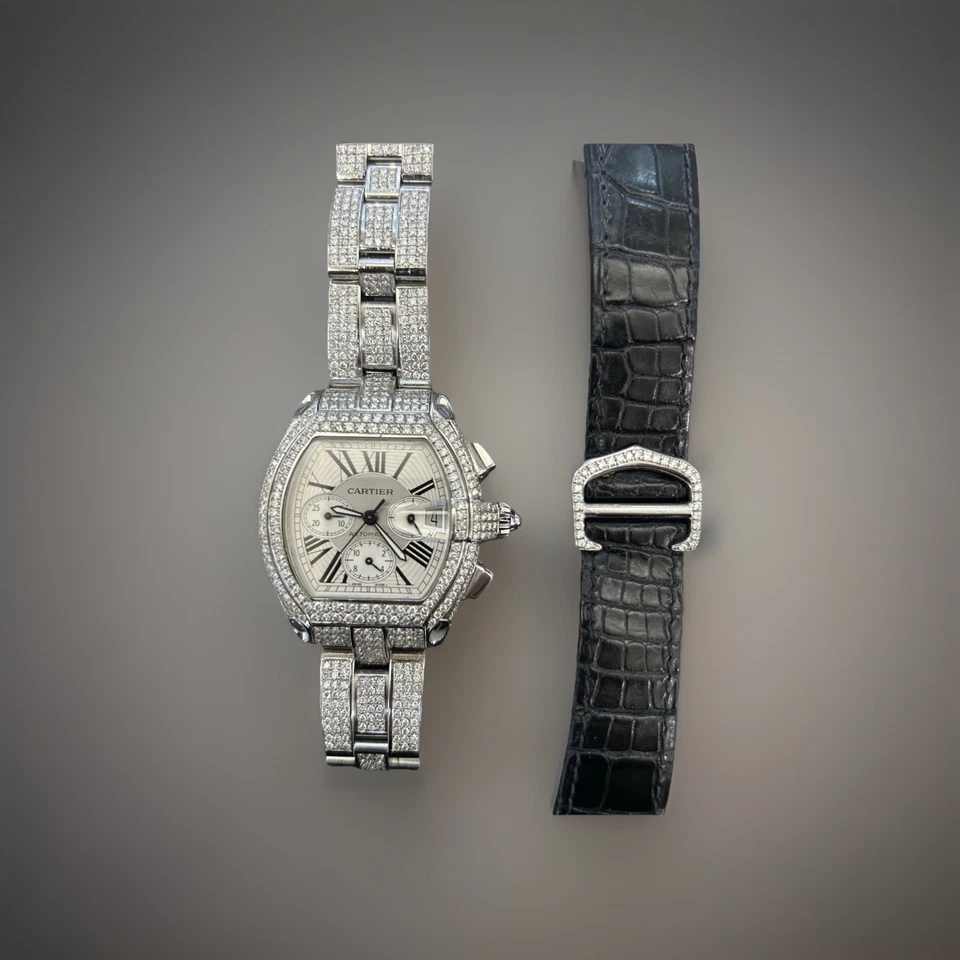 Reloj Cartier Roadster XL para hombre cronógrafo diamante 49 mm x 43 mm esfera blanca Foto 1 de 4