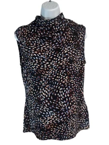 DKNY Damen ärmelloses bedrucktes Top mit Stehkragen und Knopfdetail - Größe S - Bild 1 von 8