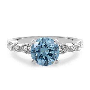 Anillo de diamantes de corte redondo de 1,12 quilates elegante azul intenso IGI cultivado en laboratorio platino 950  - Imagen 1 de 9