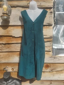 Eric Charles 1X Teal Sleeveless Jumper Overall Dress Button Front Cottagecore - Picture 1 of 6