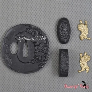 Stainless Steel Tsuba Set Hand Guard Kashira Fuchi Brass Menuki Sword Accessary - Picture 1 of 3