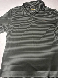 Greg Norman Tasso Elba Five Iron Men's Green And White Striped Polo Shirt L - Picture 1 of 5