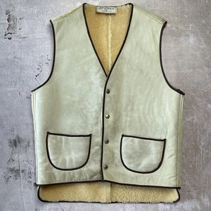True Vintage 1970s L.L. Bean Script Label Shearling Sheepskin Suede Vest Hunting - Picture 1 of 6