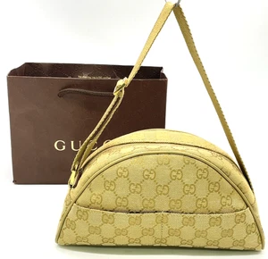 Auth Gucci GG Canvas Beige 90781213532 Half Moon Hand Bag NS051936 - Picture 1 of 18