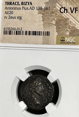 Antoninus Pius Thrace Bizya AE20 AD 138-161 Zeus NGC Ch VF - Image 1 of 4