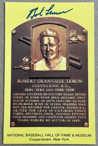 Bob Lemon Signed Autographed Hall of Fame HOF Plaque Postcard Indians - Picture 1 of 1
