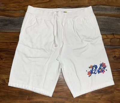 Polo Ralph Lauren Hawaiian Floral Logo 9” Fleece Shorts White Men’s Size XL - Image 1 of 4