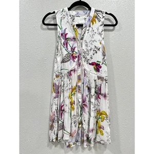 Vestido túnica floral Anthropologie XS blanco púrpura amarillo rosa sin mangas cuello en V - Imagen 1 de 6