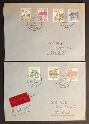 Germany stamps Castles definitives 7v on 2 plain covers dated 1987 (1 Express)  - Image 1 of 2