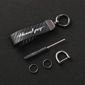 Carbon Fiber Black Leather Key Chain Keyring Horseshoe Buckle Hornet logo - Bild 1 von 8
