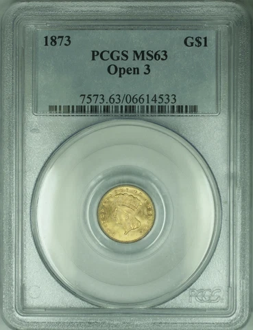 1873 Type 3 $1 Gold Dollar, PCGS MS-63 Open 3 Cover