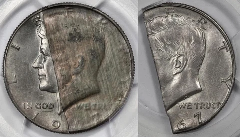 1967 PCGS AU58 Detached Partial Layer Mated Pair 2 Coin Set Half Dollar Error Cover