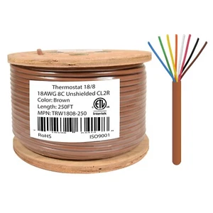 18/8 Thermostat Wire 18 Gauge Solid Copper CMR Heating HVAC AC Cable 250FT - Picture 1 of 4