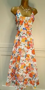 Coast Bright Floral Print Fit & Flare Midi Occasion Wear Dress UK18 Orange White - Picture 1 of 12