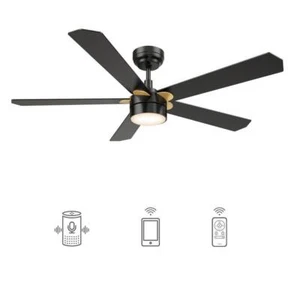 CARRO Smart Ceiling Fan 52" LED Lights Remote/Alexa/Google-Control Plywood Black - Picture 1 of 12
