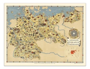 Alemania, el hermoso país de viaje - Reimpresión artística de cartel de mapa vintage de los años 30 - Imagen 1 de 4