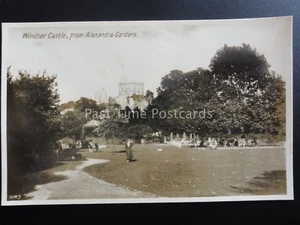 WINDSOR CASTLE from Alexandra Gardens showing BANDSTAND - Old RP Postcard by WR7 - Picture 1 of 2