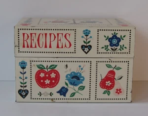Vintage Tin Metal Recipe Box by Stylecraft, Calico Kitchen Pattern, Lot#51 - Picture 1 of 7
